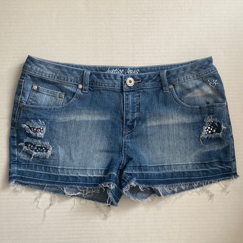 Justice 18 1/2 Distressed Denim Shorts Medium Wash Denim Jean Shorts